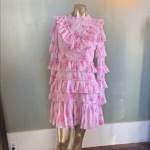 Ivy City Co Pink Ruffle Midi Dress
